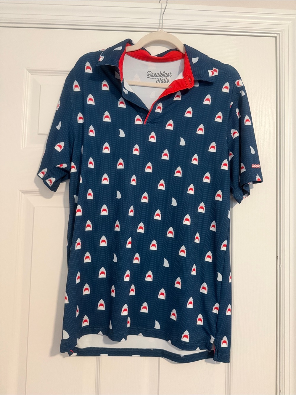 RSVLTS Navy Polo with Red Accent and Shark Fin Print